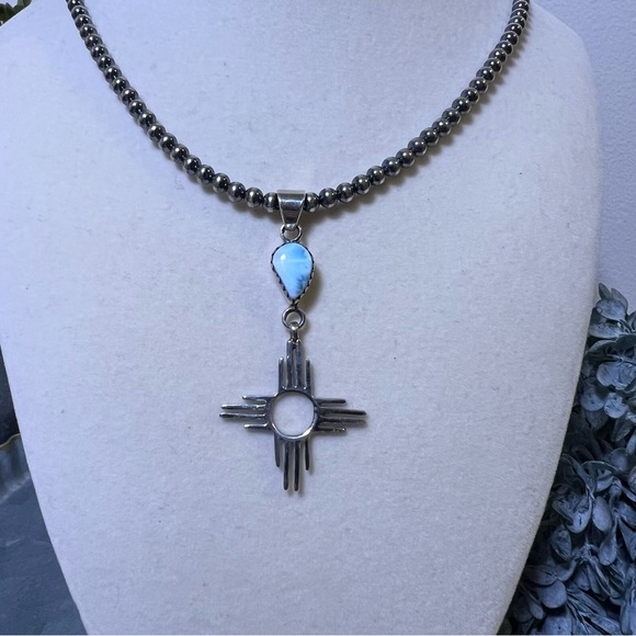 925 Sterling Silver & Larimar Zia Pendant • Southwestern • - Picture 10 of 10